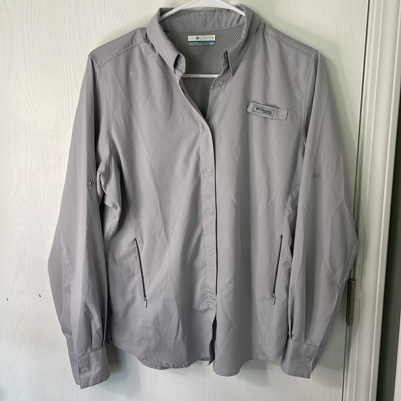 Columbia PFG Omni-Shade Light Weight Light Gray Clip Button-Up Shirt Size Small - Picture 1 of 12